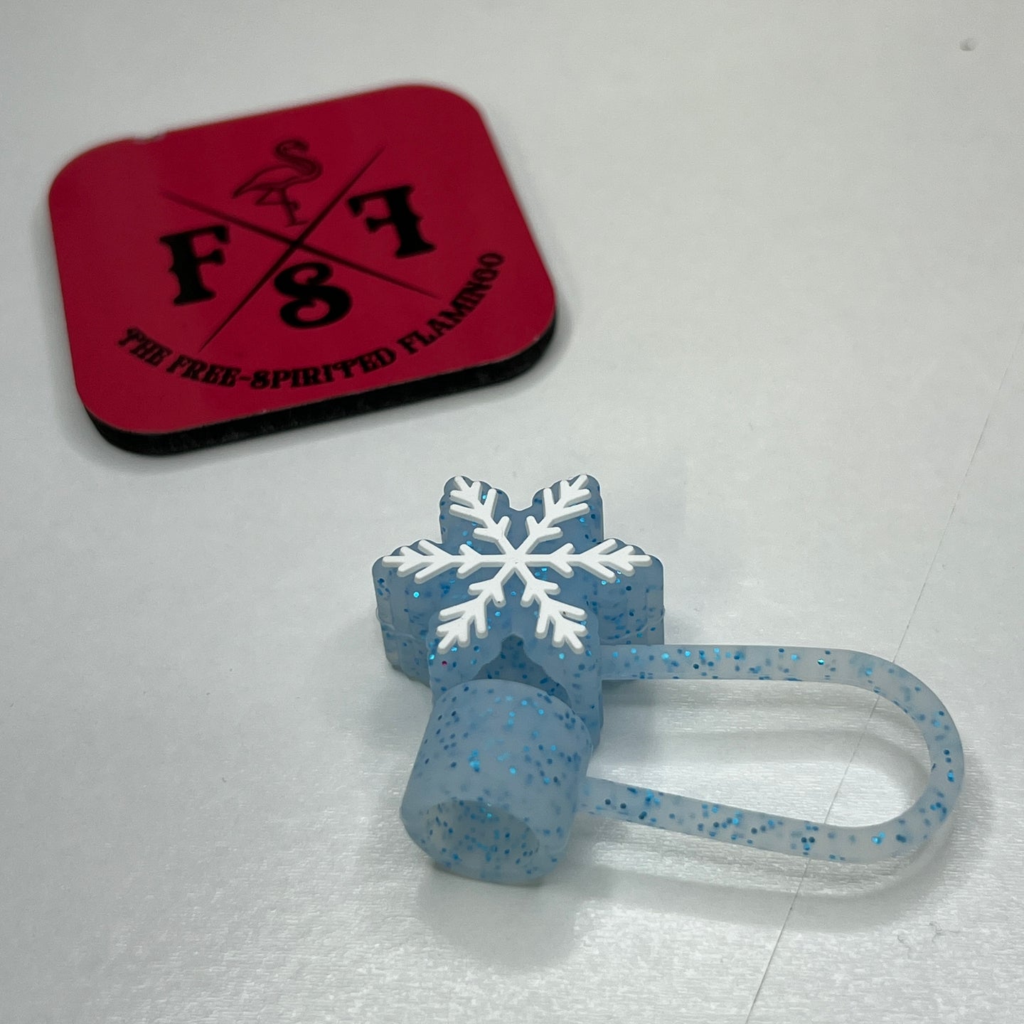 Blue Glitter Snowflake Straw Topper
